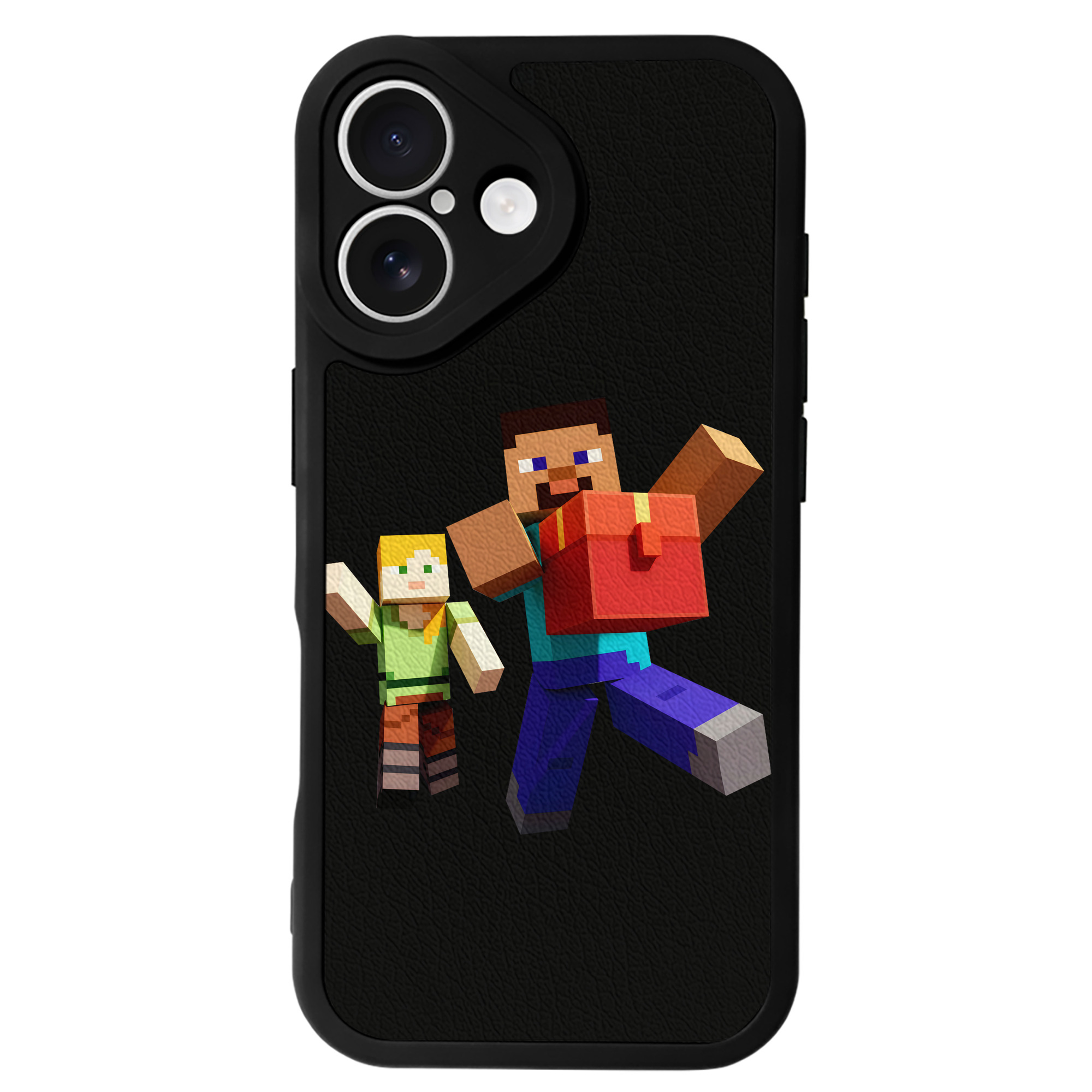 （画像用） マインクラフト ブロックの世界 Minecraft MC Block world 【iPhone 16シリーズ対応】シリコンスマホケース（レザー調） 材質：シリコン